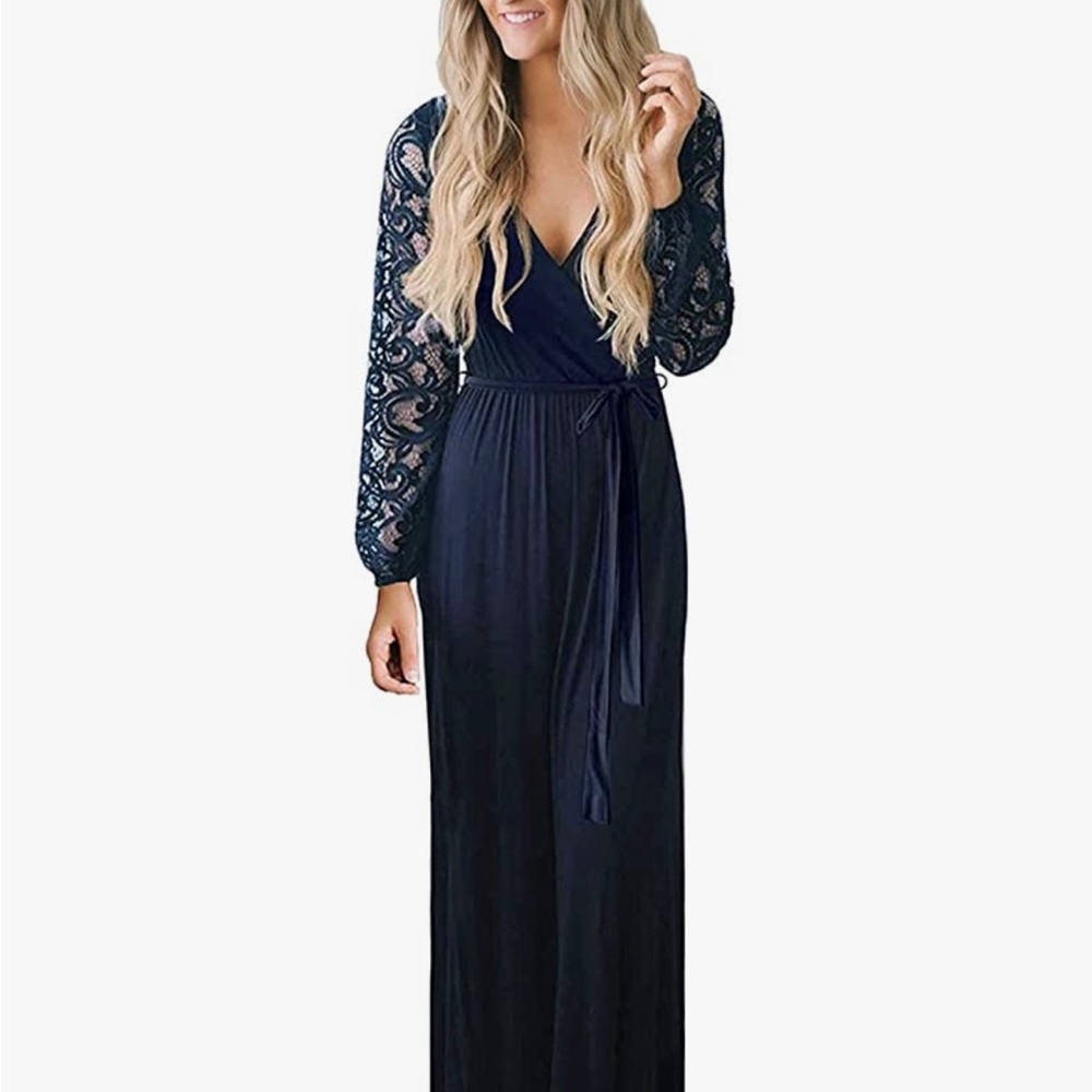 NWT Long Sleeve, long navy blue dress.